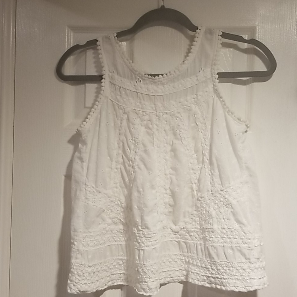 White eyelet open back top
